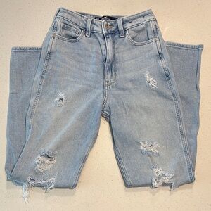 Hollister Ultra High-Rise Mom Jeans Light Blue Distressed Denim for Women